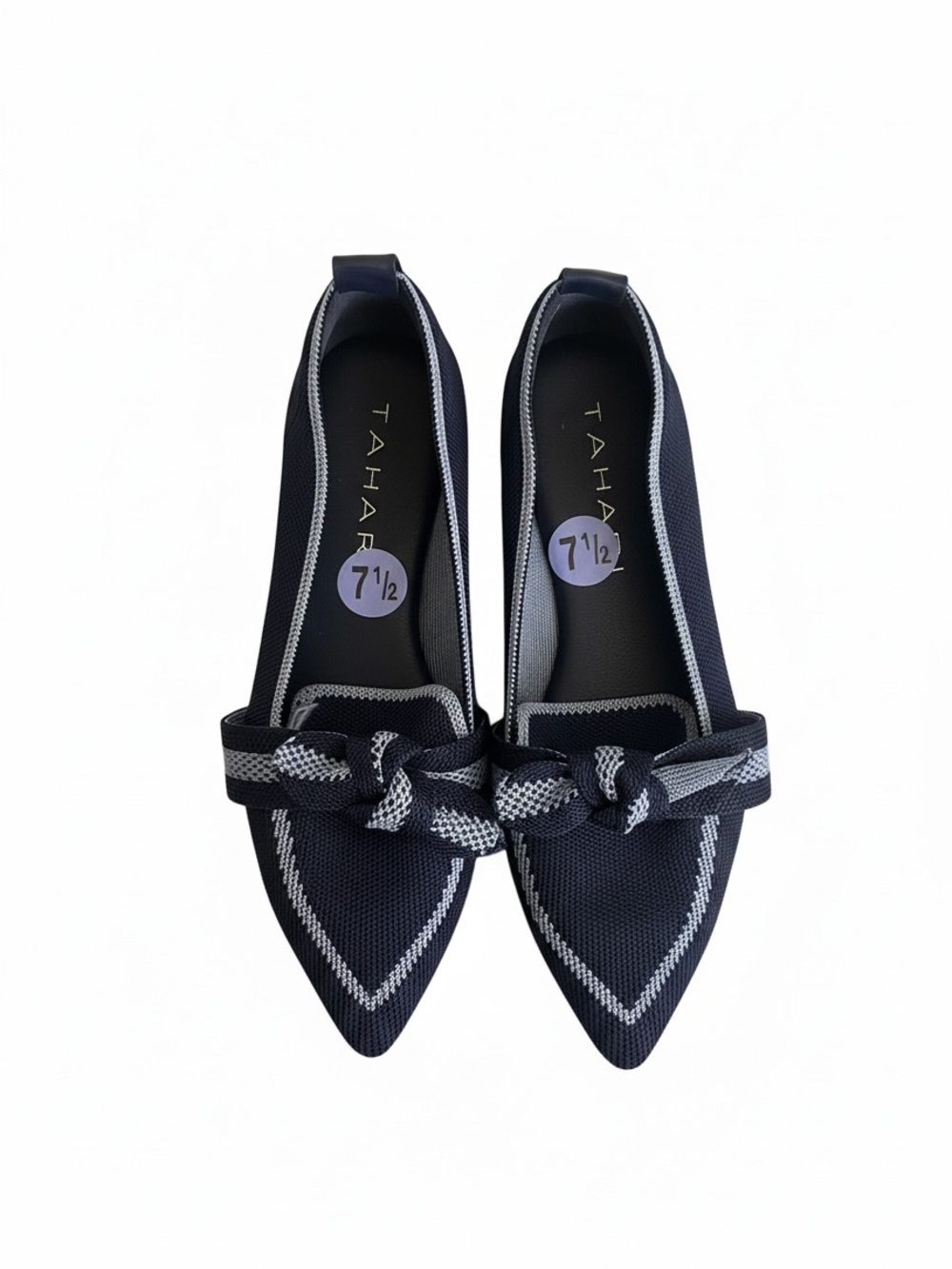Tahari Navy Knit Pointed-Toe Bow Flats - Flat & Fabulous!